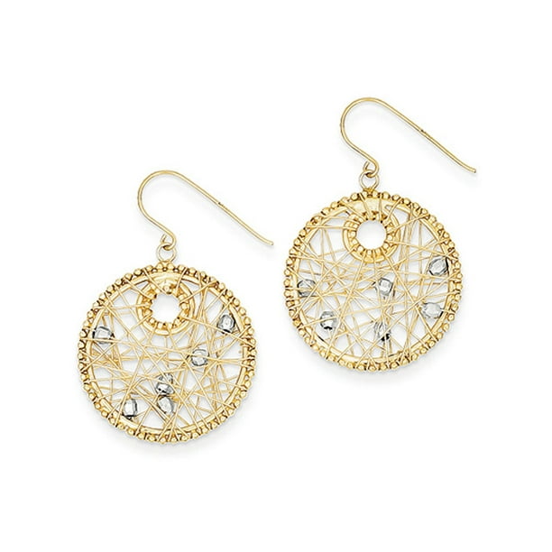 14K Yellow Gold Polished Double Circle Dangle Wire Earrings 14K Yellow Gold Polished Double Circle Dangle Wire Earrings